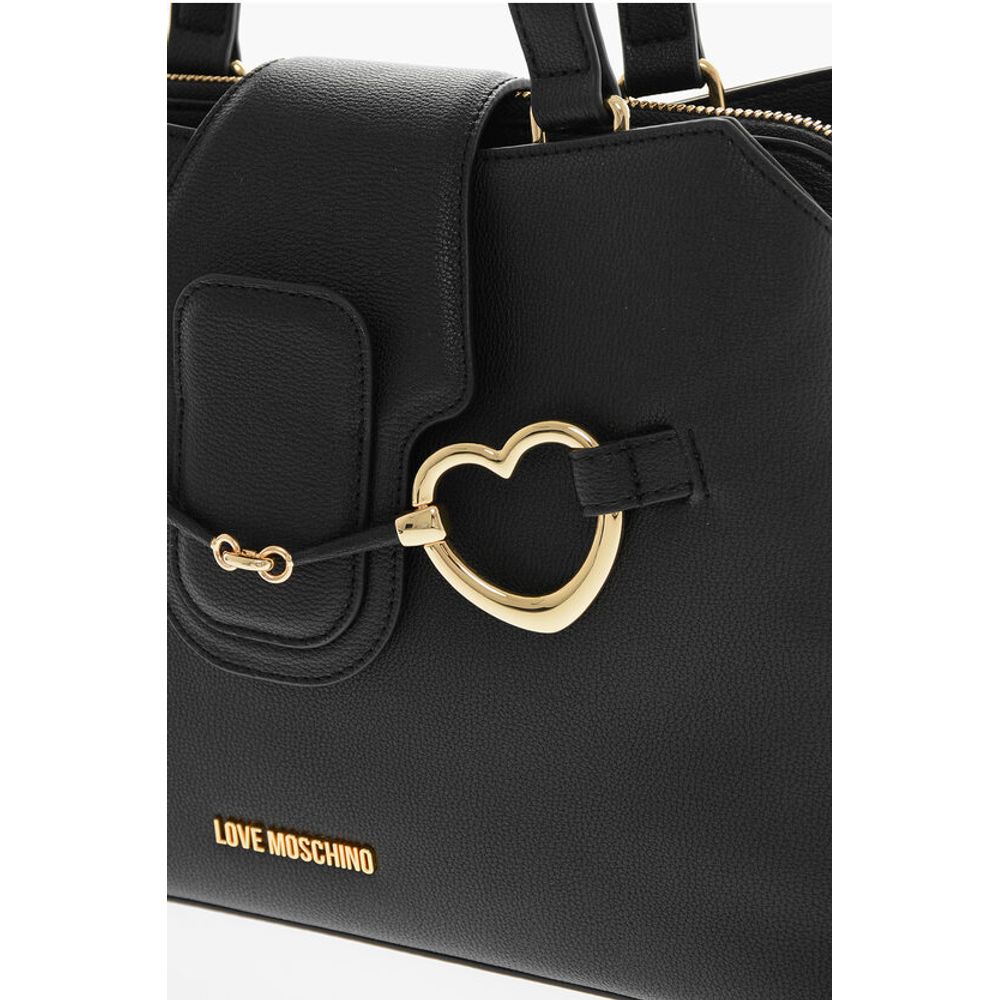 LOVE Textured Faux Leather Tote Bag with Golden Front Clamp