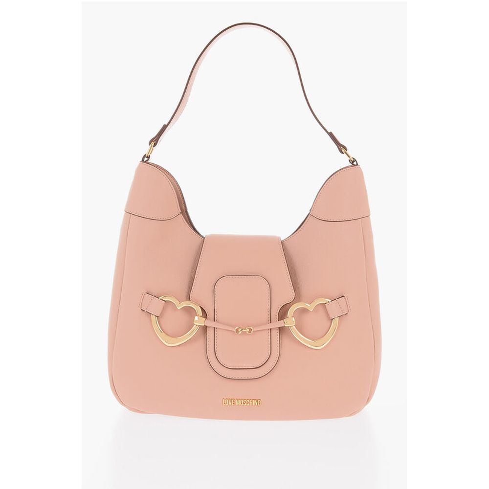 LOVE Textured Faux Leather Hobo Bag with Maxi Heart-Shaped C