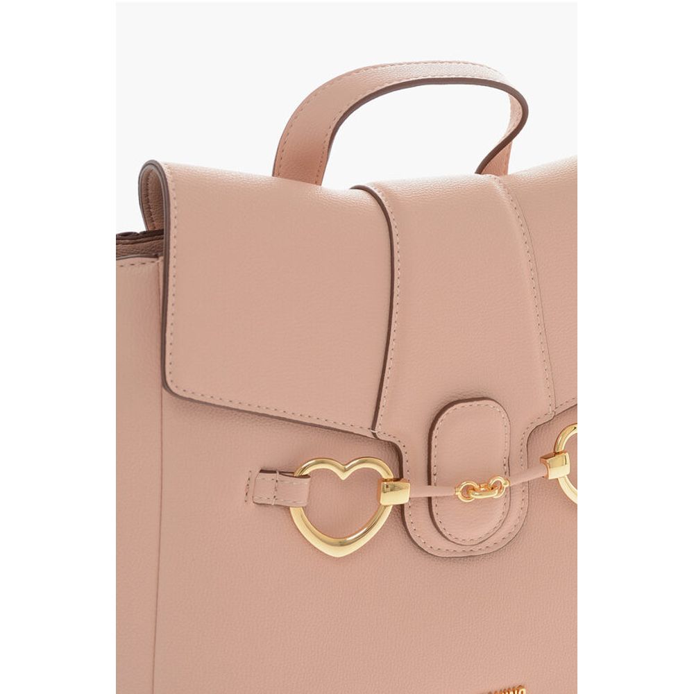 LOVE Faux Leather Backpack with Heart-Shaped Clamps