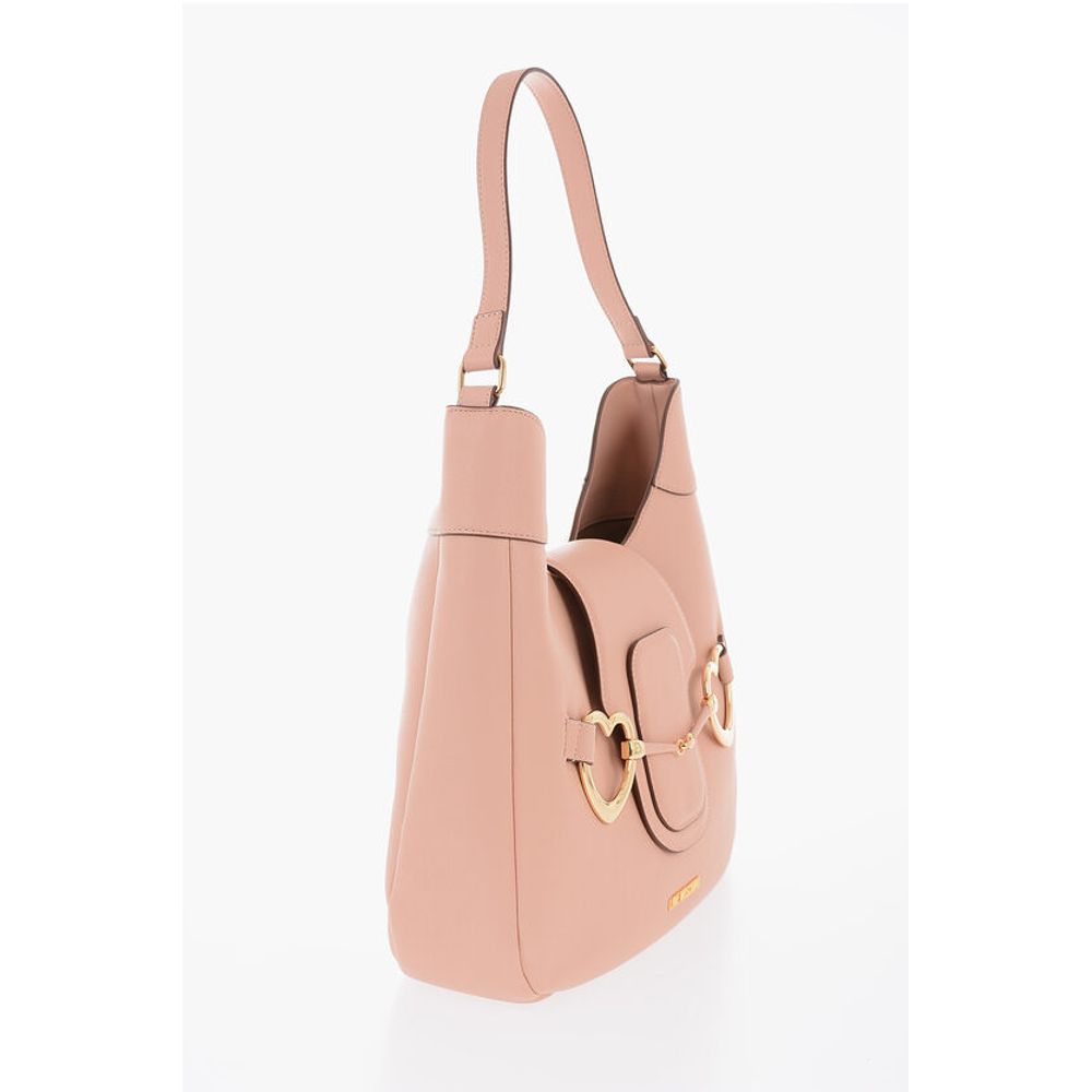LOVE Textured Faux Leather Hobo Bag with Maxi Heart-Shaped C