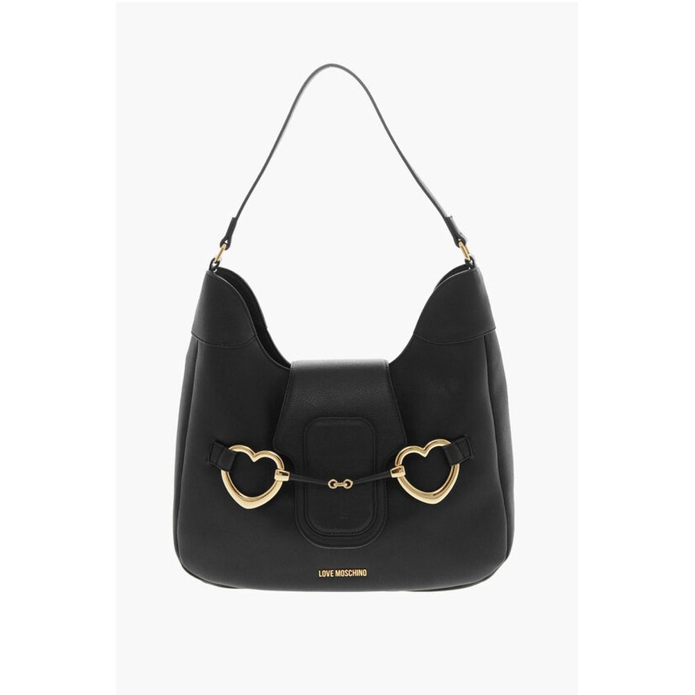 LOVE Textured Faux Leather Hobo Bag with Maxi Heart-Shaped C