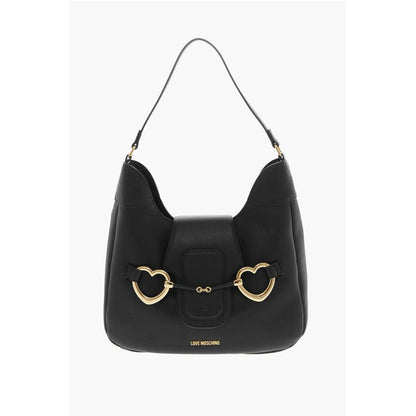 LOVE Textured Faux Leather Hobo Bag with Maxi Heart-Shaped C