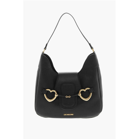 LOVE Textured Faux Leather Hobo Bag with Maxi Heart-Shaped C