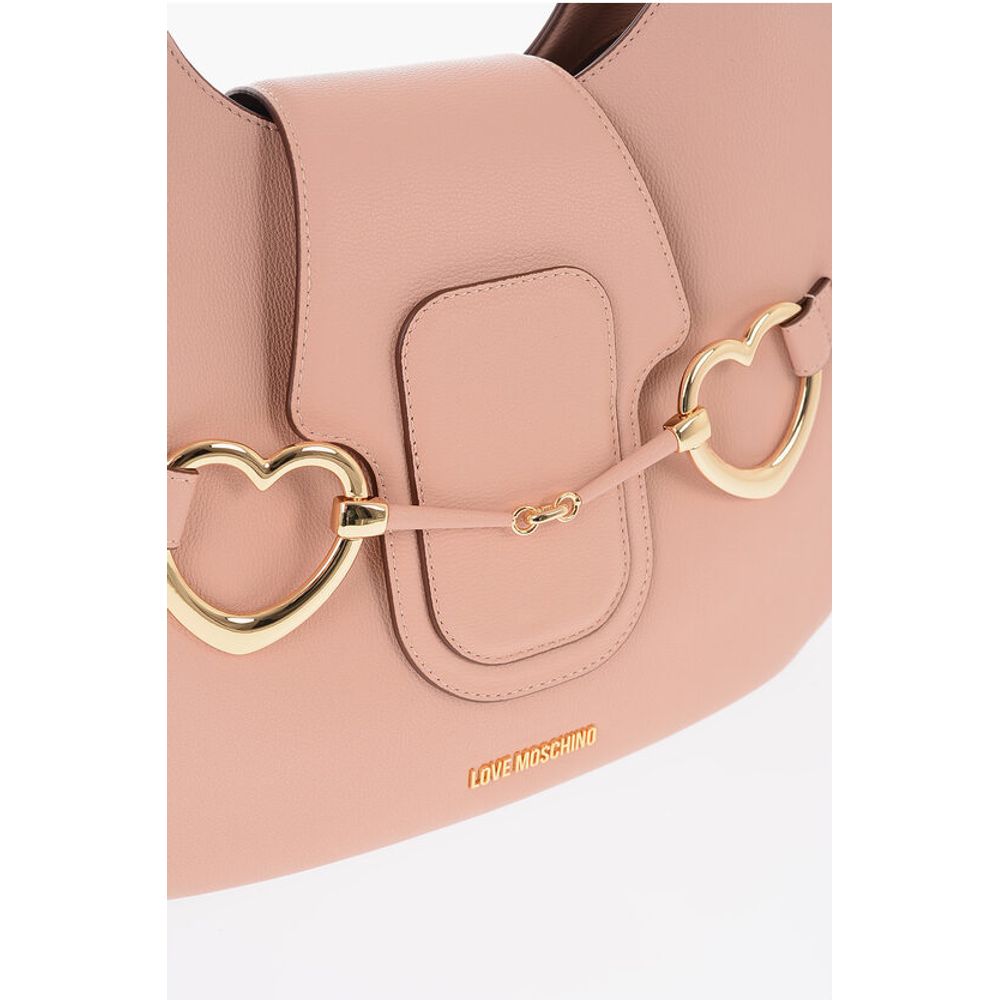 LOVE Textured Faux Leather Hobo Bag with Maxi Heart-Shaped C