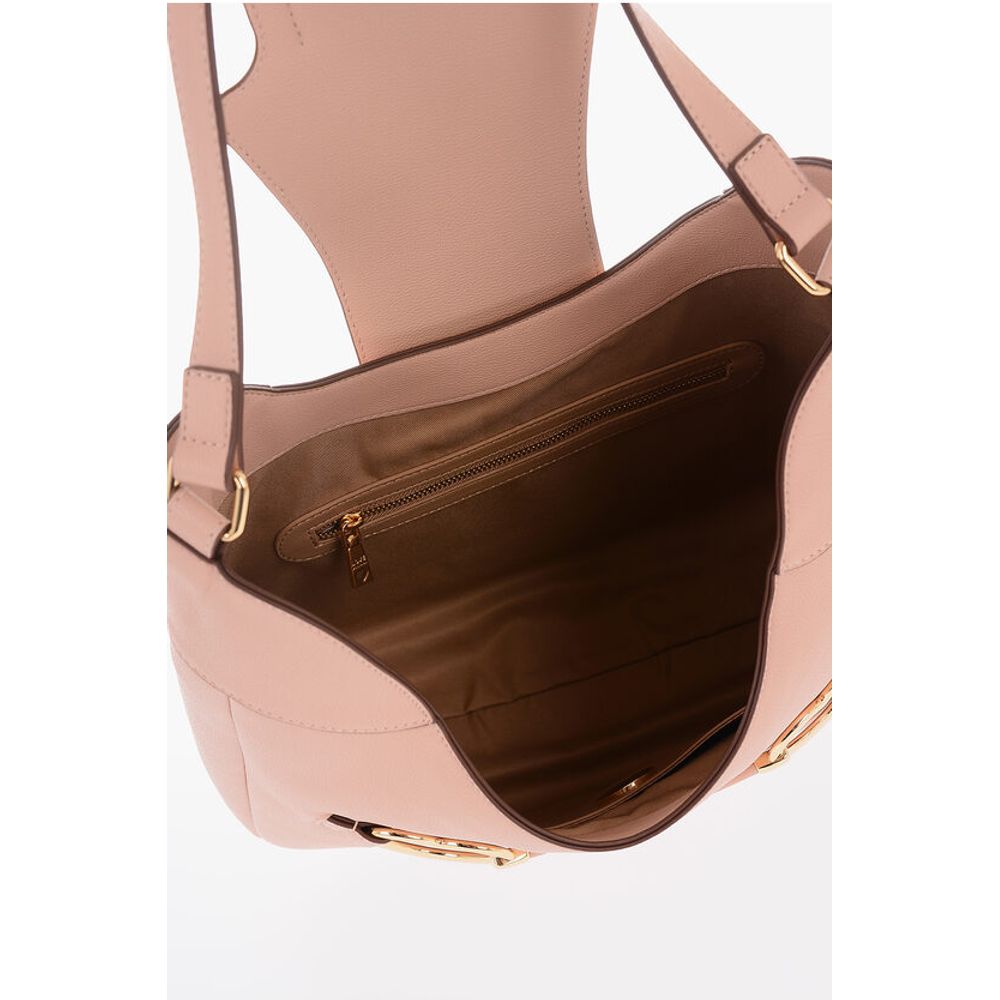 LOVE Textured Faux Leather Hobo Bag with Maxi Heart-Shaped C