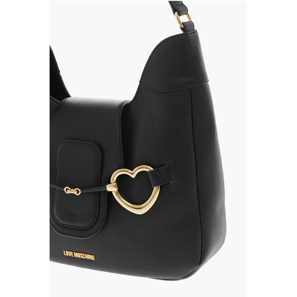 LOVE Textured Faux Leather Hobo Bag with Maxi Heart-Shaped C