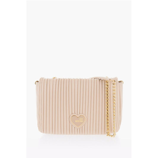 LOVE Pleated Faux Leather Shoulder Bag with Golden Chain