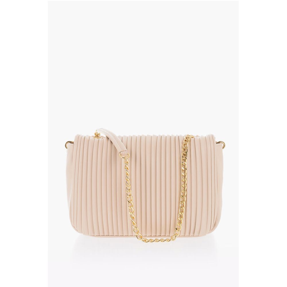 LOVE Pleated Faux Leather Shoulder Bag with Golden Chain