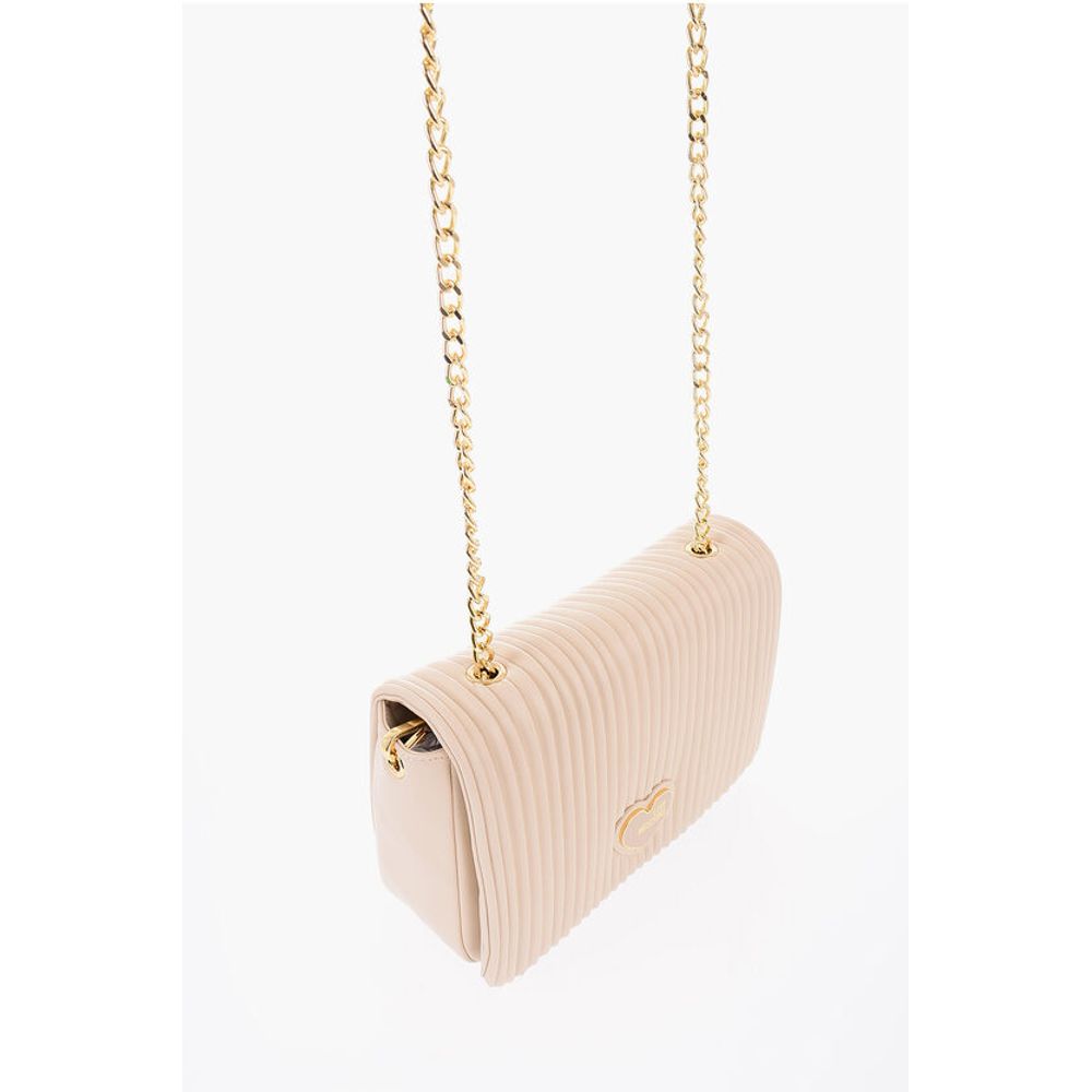 LOVE Pleated Faux Leather Shoulder Bag with Golden Chain
