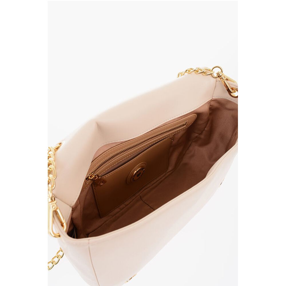 LOVE Pleated Faux Leather Shoulder Bag with Golden Chain
