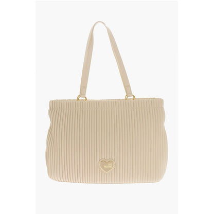 LOVE Pleated Faux Leather Tote Bag