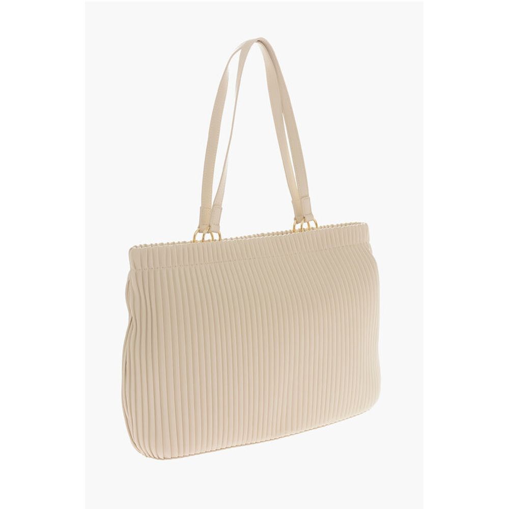 LOVE Pleated Faux Leather Tote Bag