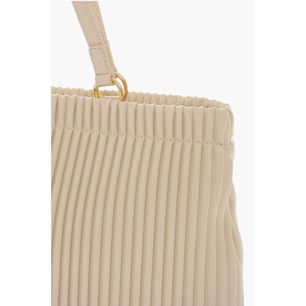 LOVE Pleated Faux Leather Tote Bag