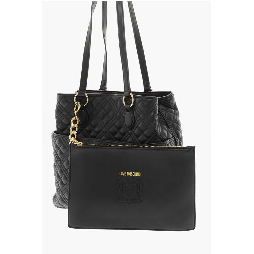 LOVE Quilted Faux Leather Tote Bag with Matching Pouch