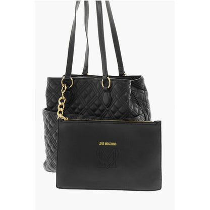LOVE Quilted Faux Leather Tote Bag with Matching Pouch