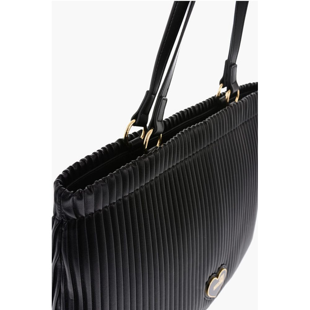 LOVE Pleated Faux Leather Tote Bag