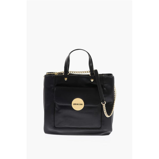 LOVE faux Leather Maxi Monogram Handle Bag with Removable Ne