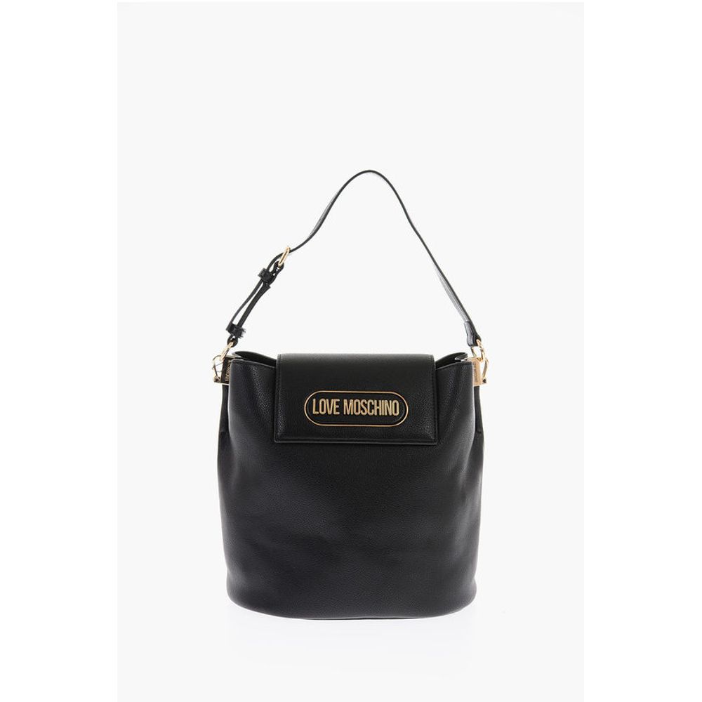 LOVE Textured Faux Leather Bucket Bag with Embossed Logo