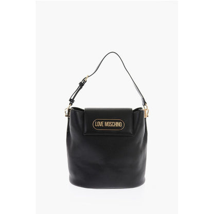 LOVE Textured Faux Leather Bucket Bag with Embossed Logo