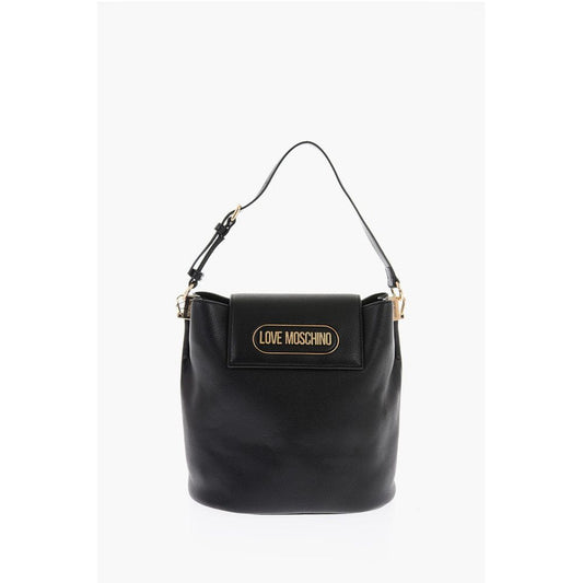 LOVE Textured Faux Leather Bucket Bag with Embossed Logo