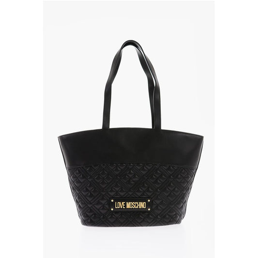 LOVE Quilted Faux Leather Tote Bag with Embossed Logo