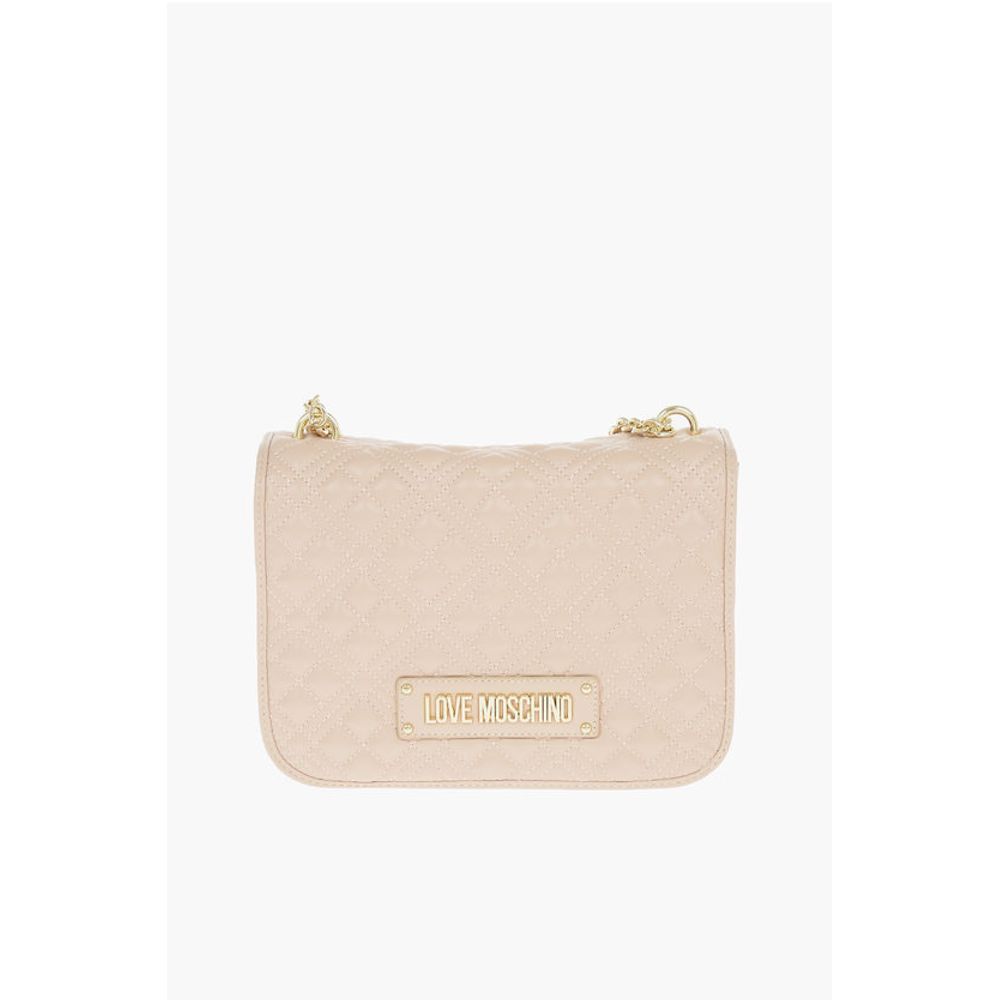 LOVE Quilted Faux Leather Shoulder Bag with Embossed Logo