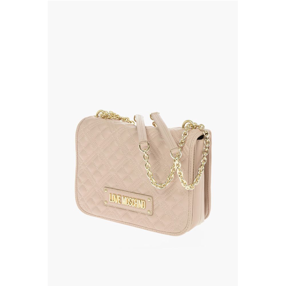 LOVE Quilted Faux Leather Shoulder Bag with Embossed Logo