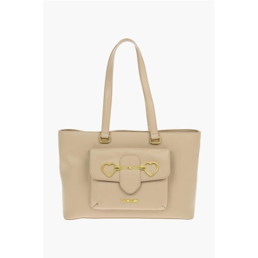 LOVE Faux Leather Maxi Front Pocket Tote Bag with Heart Clam