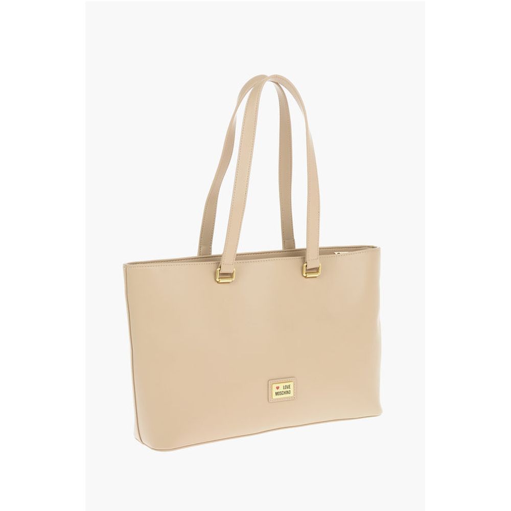 LOVE Faux Leather Maxi Front Pocket Tote Bag with Heart Clam