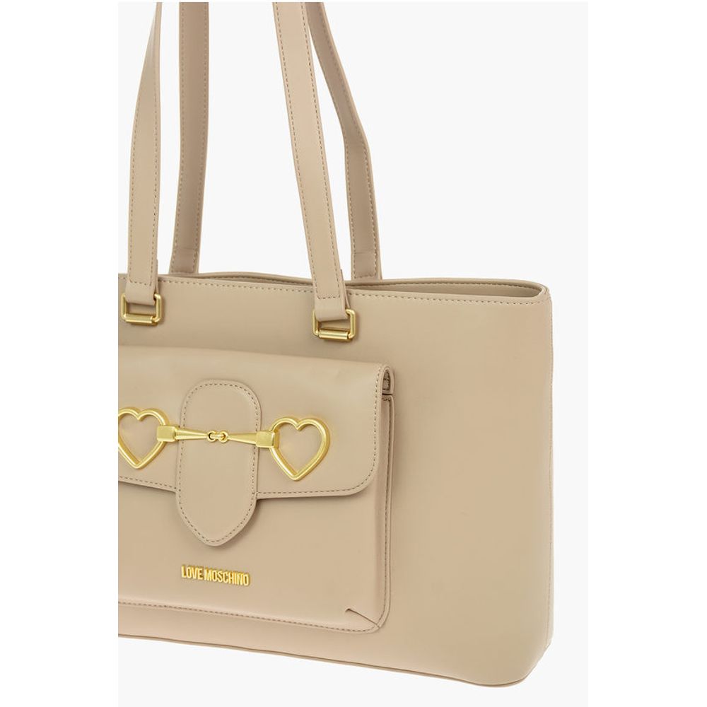 LOVE Faux Leather Maxi Front Pocket Tote Bag with Heart Clam