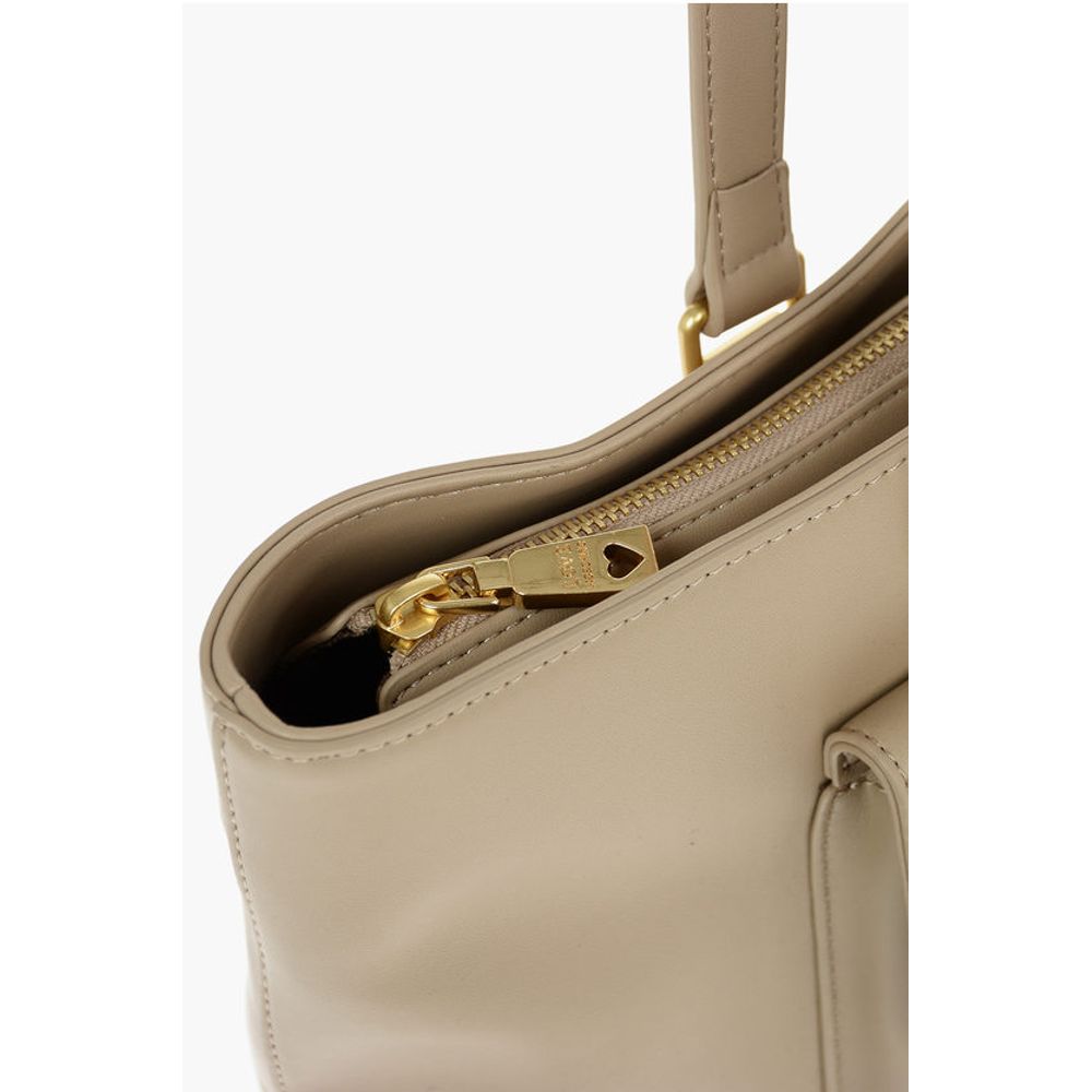 LOVE Faux Leather Maxi Front Pocket Tote Bag with Heart Clam