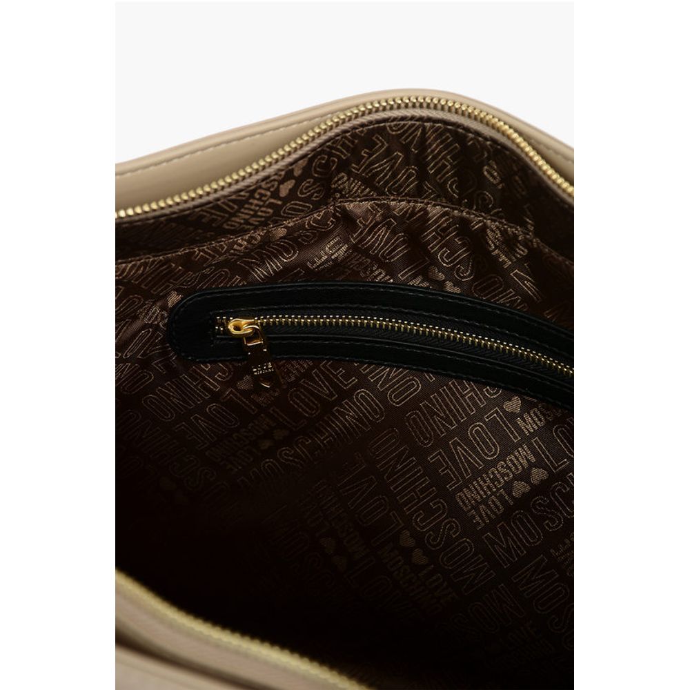 LOVE Faux Leather Maxi Front Pocket Tote Bag with Heart Clam