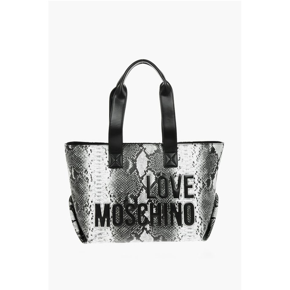 LOVE Snake Effect Faux Leather Tote Bag