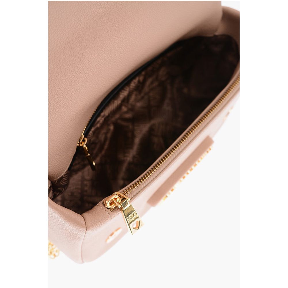 LOVE Textured Faux Leather Shoulder Bag with Golden Logo