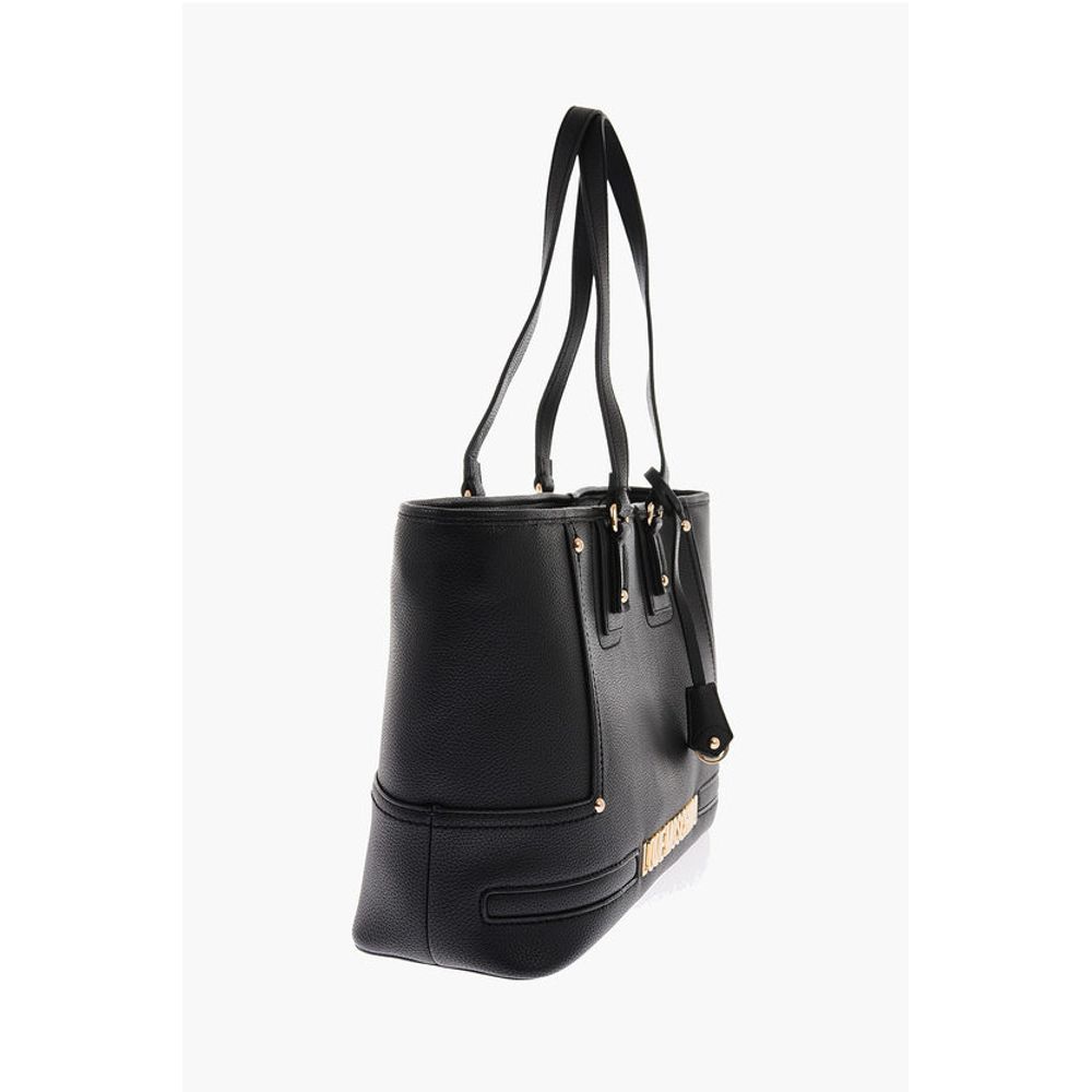 LOVE Textured Faux Leather Tote Bag with Embossed Logo