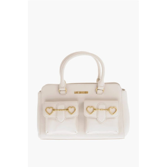 LOVE Double Pocket Faux Leather Tote Bag With Clamp