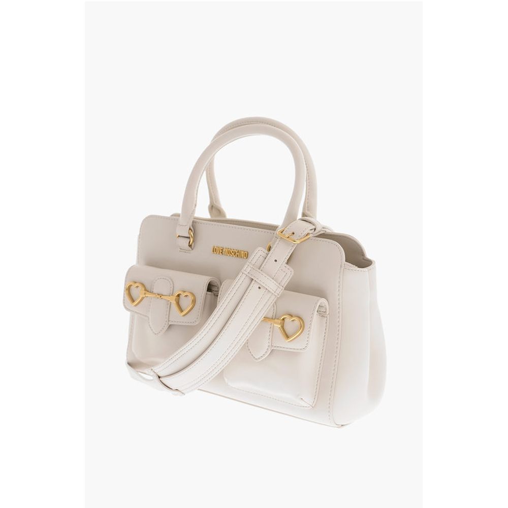 LOVE Double Pocket Faux Leather Tote Bag With Clamp