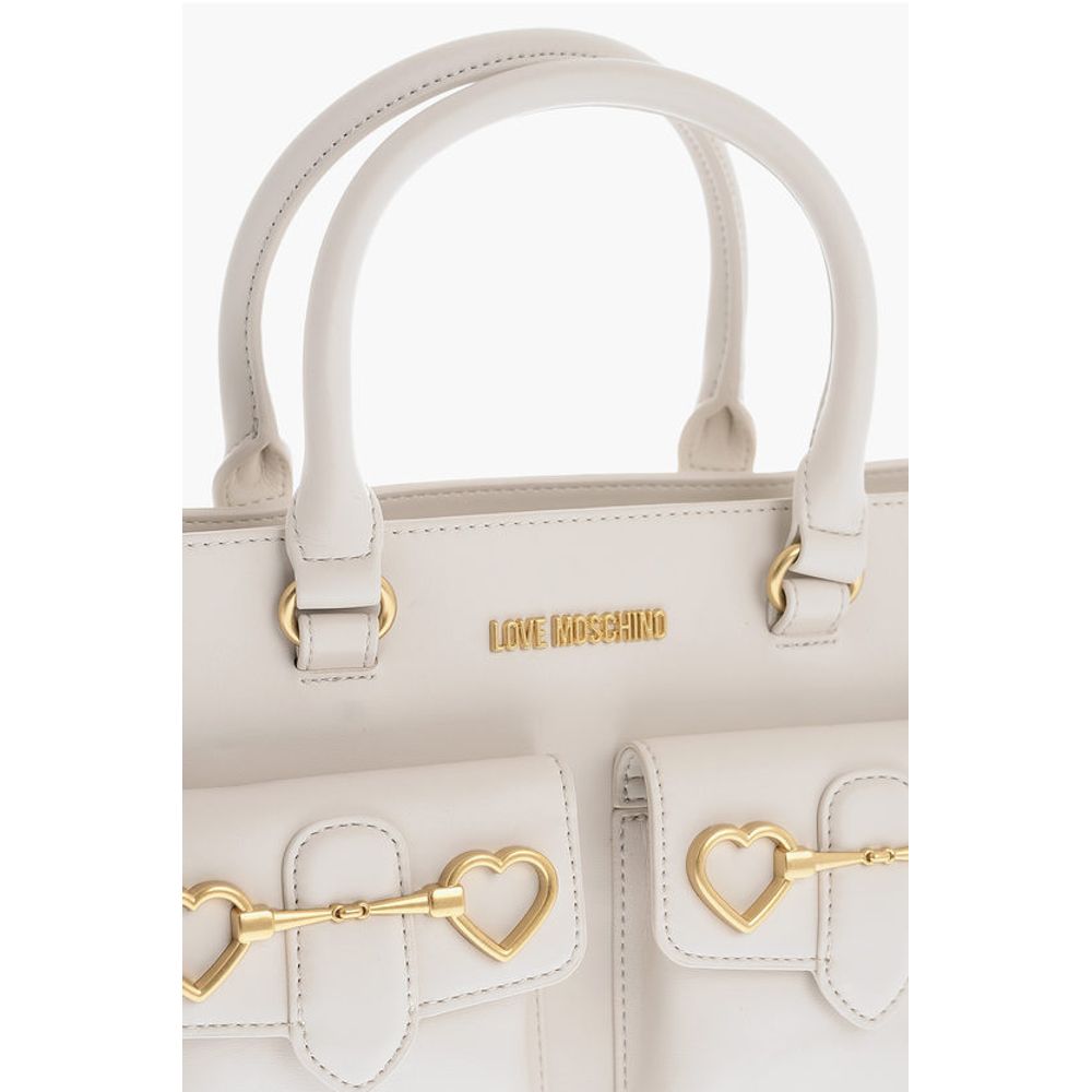 LOVE Double Pocket Faux Leather Tote Bag With Clamp
