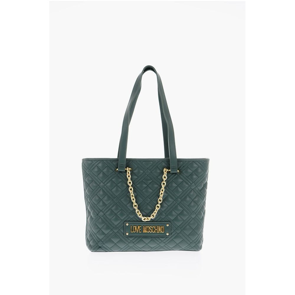 LOVE Faux Leather Quilted Tote Bag with Golden Details