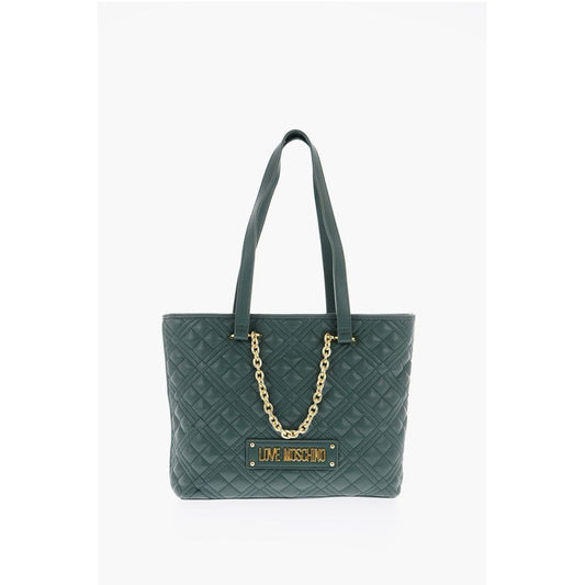 LOVE Faux Leather Quilted Tote Bag with Golden Details