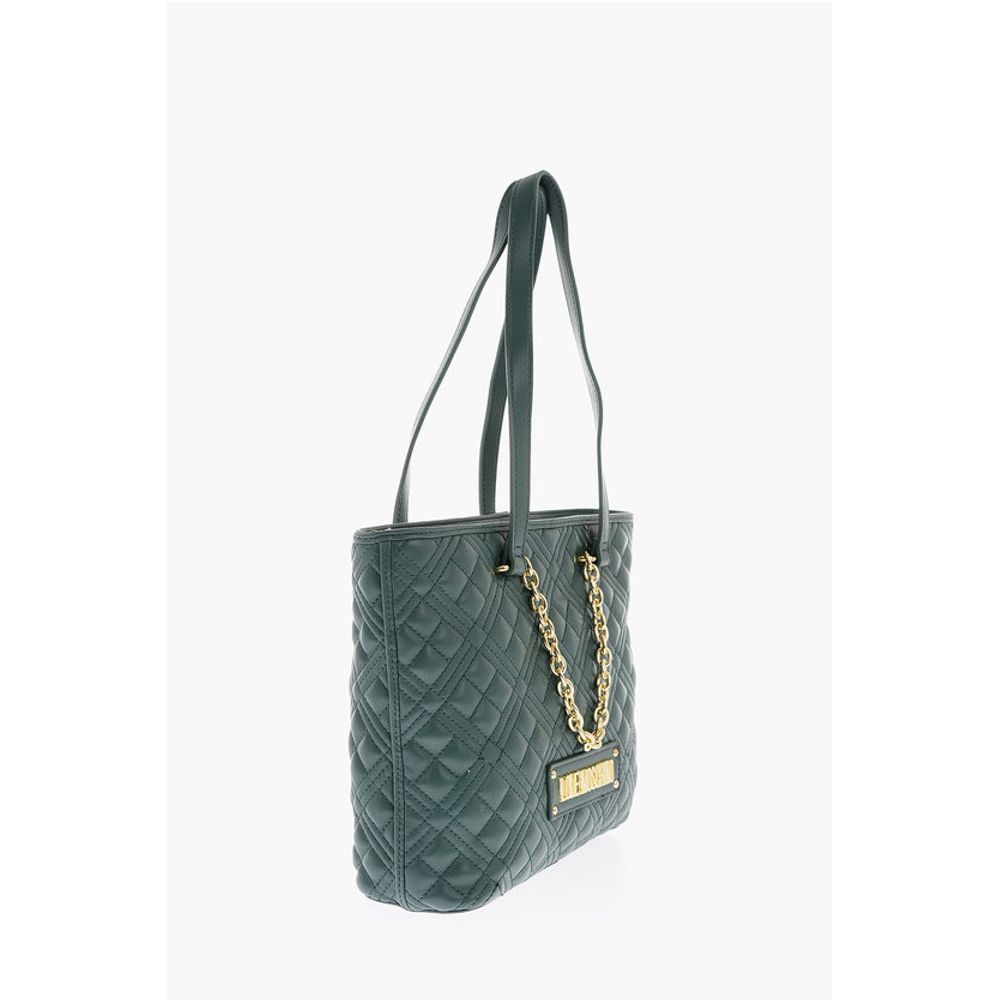 LOVE Faux Leather Quilted Tote Bag with Golden Details