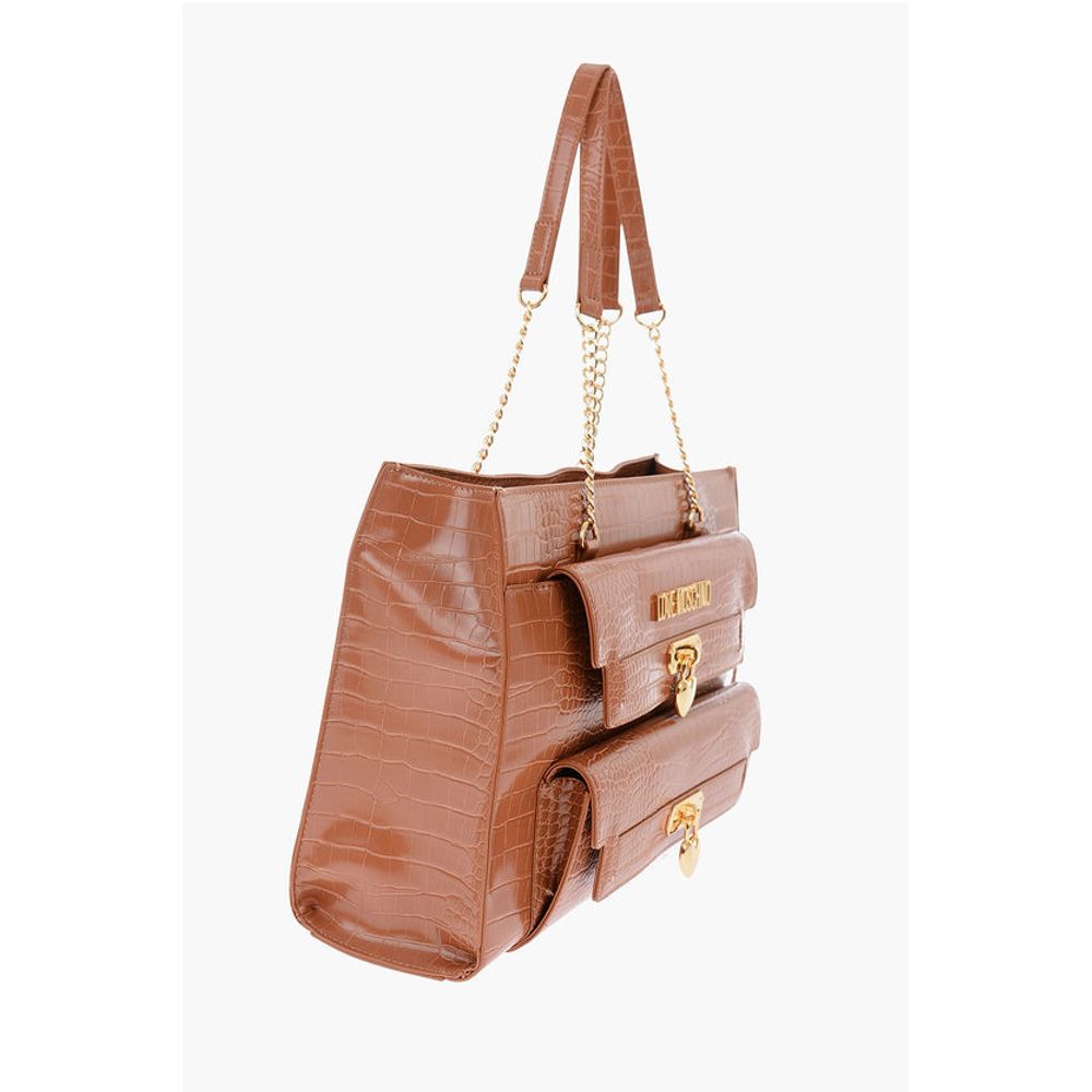 LOVE Crocodile Effect Faux Leather Tote Bag