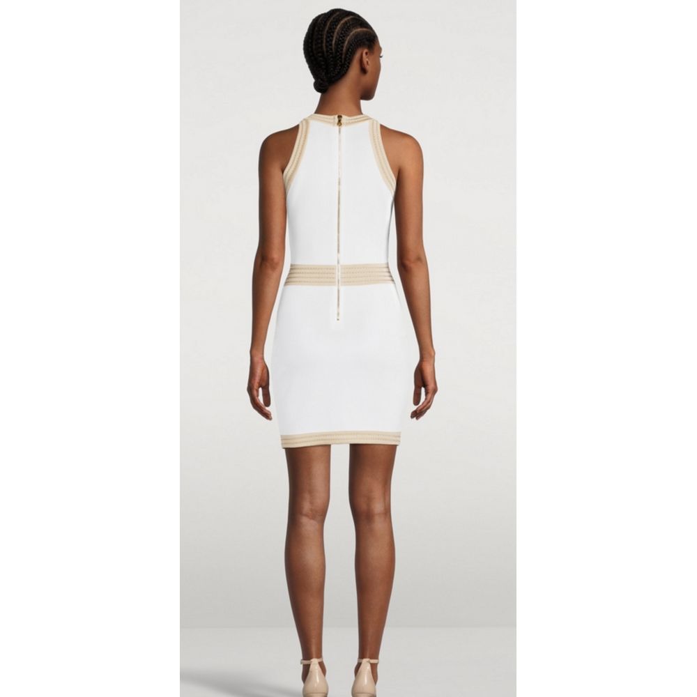White Viscose Women Dress with Faux Gold Buttons