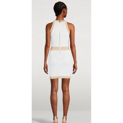 White Viscose Women Dress with Faux Gold Buttons