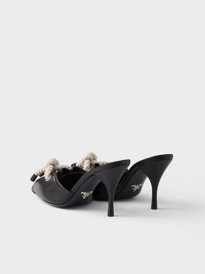 Black Nappa Leather Rope Detail  Sandals