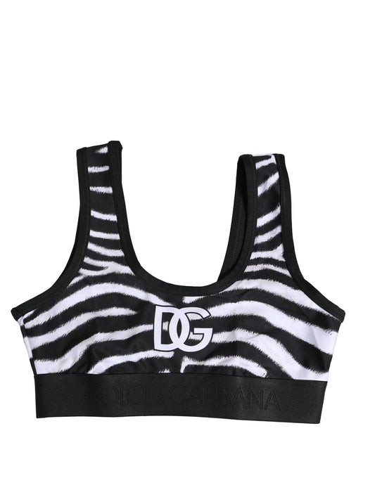 Black White Cotton Logo Sports Bra Underwear