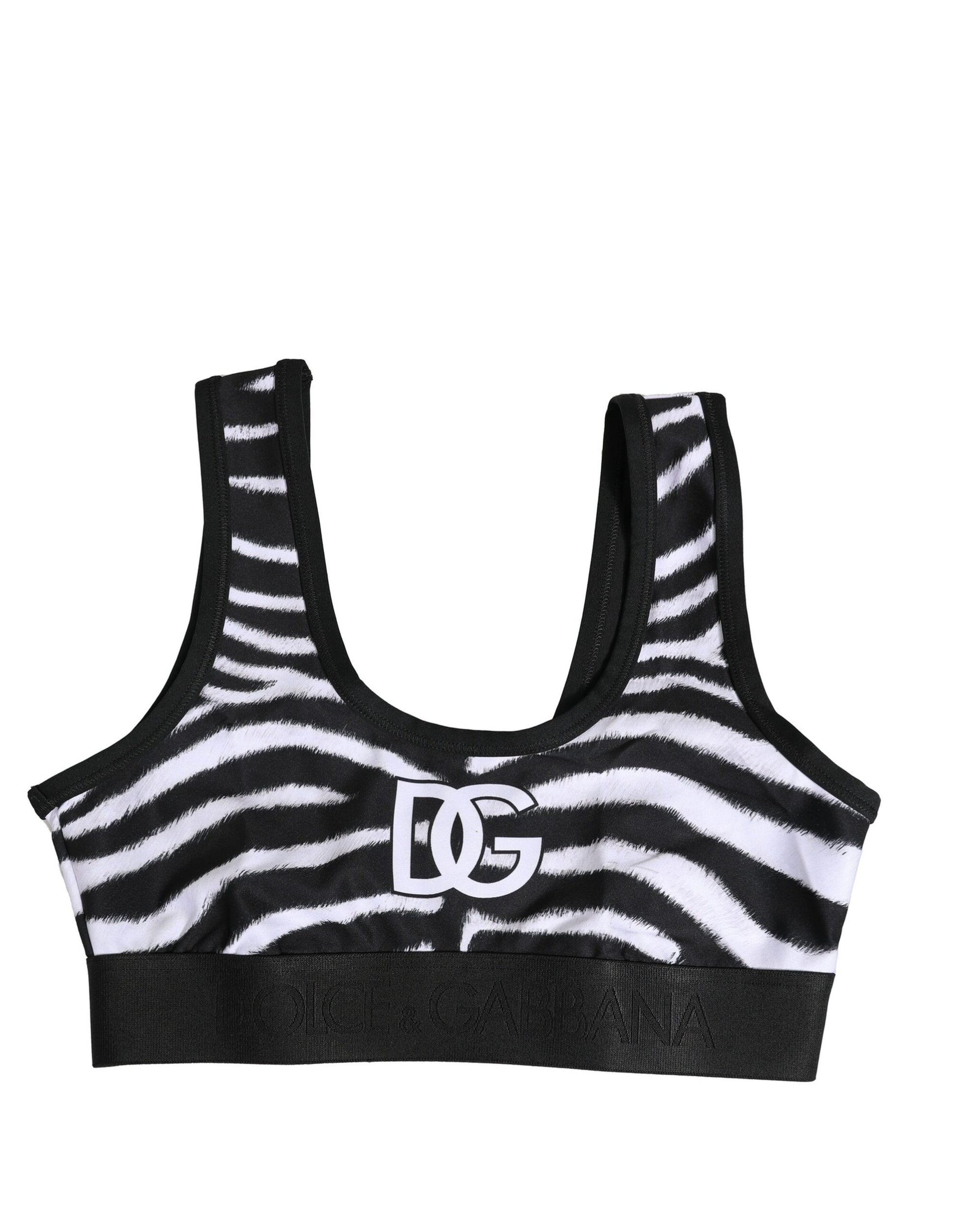 Black White Cotton Logo Sports Bra Underwear