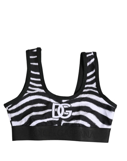 Black White Cotton Logo Sports Bra Underwear