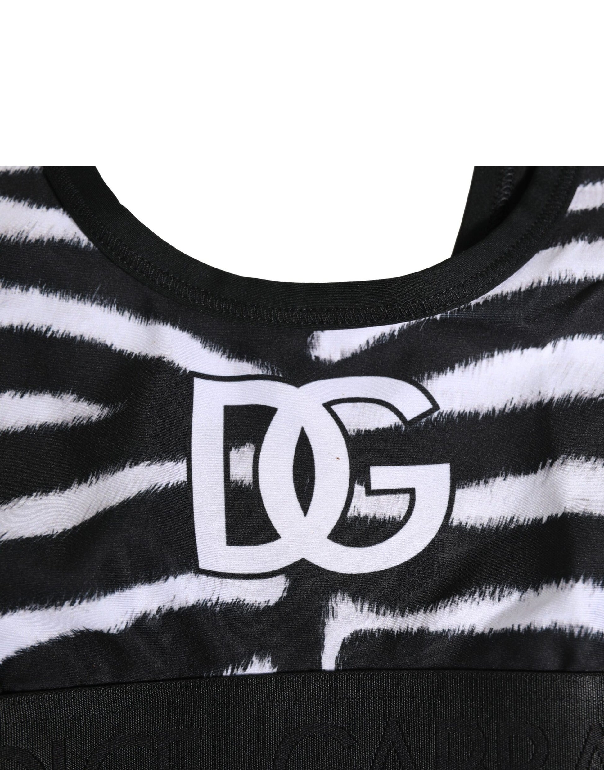 Black White Cotton Logo Sports Bra Underwear
