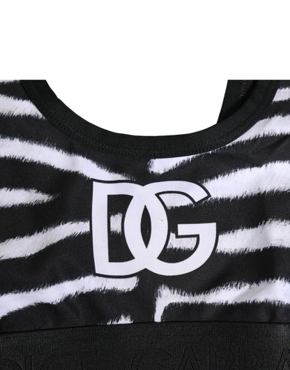 Black White Cotton Logo Sports Bra Underwear